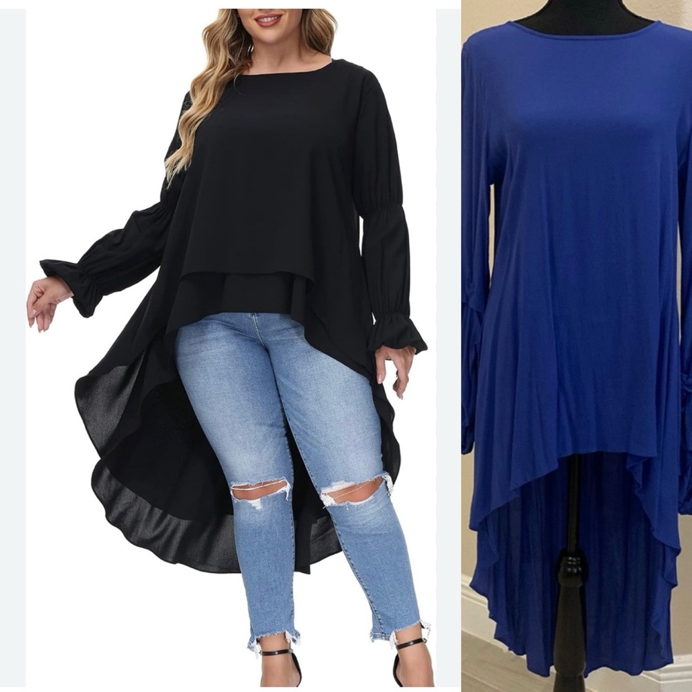 Women’s medium long sleeve round neck, high low asymmetrical top